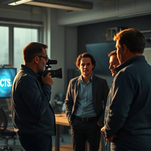 Un producteur de film discutant d'un projet avec son √©quipe dans un bureau.